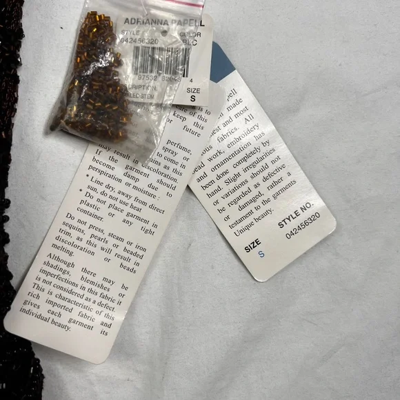 Papell Boutique NEW Womens Sz S brown Silk Beaded Evening Blouse Dressy A040423 - Picture 2 of 7